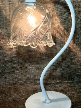 Victorian Style Gooseneck White Enamel Floral Art Glass Shade lamp